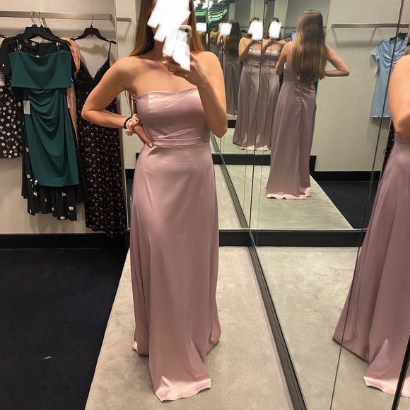 NWT Blush Pink Satin Strapless Long Lulus Dress - Picture 9 of 9